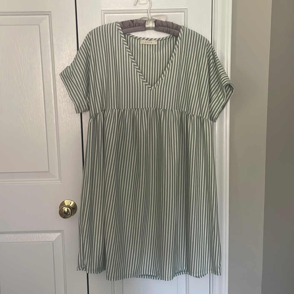 Babydoll Green and White Striped Dress